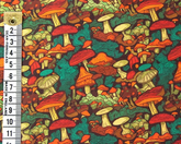 Little Johnny Mushrooms Green 100% Cotton 150cm Wide Digitally Printed Fabric Ideal for Crafting, Sewing, Patchwork, Dressmaking
